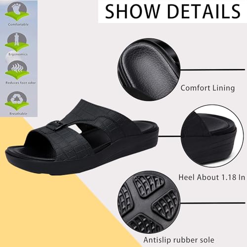 Men's Leather Fashion Sandals Classic Printing Slip-On Beach Platform Sandals Non-Slip Soft Comfortable Slide Slippers2