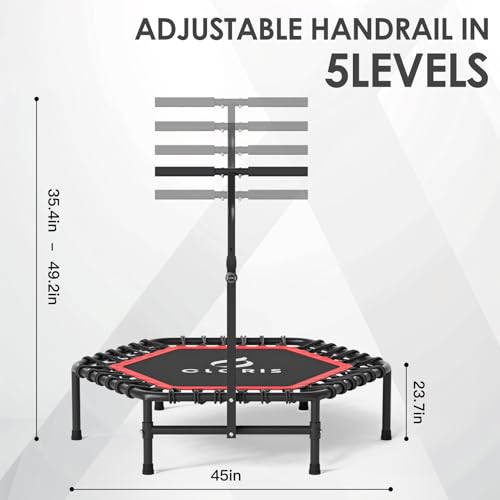 Image of CLORIS 45'' Rebounder Trampoline for Adults - Max Load 450lbs, Trampoline with Adjustable Foam Handle Indoor /Outdoor Fitness Body Exercise