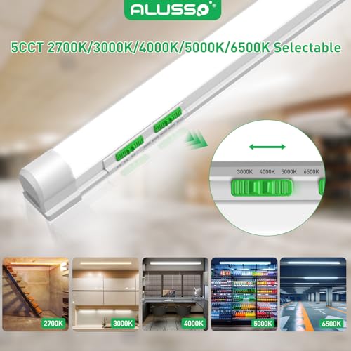 Image of ALUSSO 4FT LED Shop Lights with 5CCT Selectable-2100LM T8 Integrated Fixture, 10 Pack, 2700K-6500K Adjustable Color Temperature, Corded Electric with On /Off Switch for Garage /Workshop