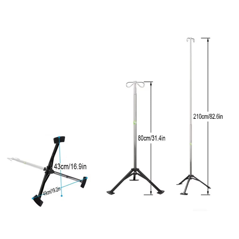 IV-Stange Tragbarer Infusionsständer mit 2 Haken IV-Taschenhalter Leichte Aluminiumlegierung IV-Pol-Bodenständer für Krankenhaus und Heim, Höhenverstellbarer IV-Mast