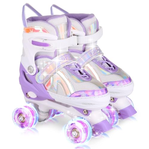 Roller Skates for Girls Boys Kids Age 3-12 Years Old Adjustable 4 Sizes with Wheels Light up, Birthday Gift for Children Teens, Indoor Outdoor