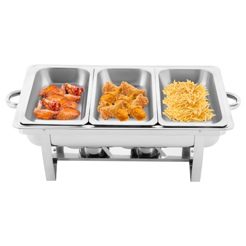 Dfmyhked Stainless Steel Buffet Chafing Dish Set, 3x0.66Gal Fuel-Powered Warmers, High Grade Chafing Dishes for Weddings, Hotel Catering