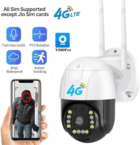 Image of Guard Well 4G LTE Outdoor PTZ Security Camera | Dual Antenna | 360 Pan Tilt | Night Vision | Motion Detection | Two Way Audio | 4G SIM-Based CCTV Camera for Home with Mobile App V380 Pro (4G Camera)