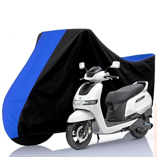 Image of All Weather Protection Two Wheeler Cover for TVS iQube Electric, Scooter & Scooty | Anti Dust, 100% Water Resistance, Heat Resistant, UV Proof - Triple Stitched | (Black Top Royal Blue)