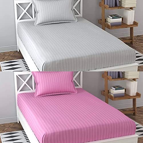 Image of Prime Collection 280 TC Combo Pack of 2 Single Sized (90x60) Satin Striped Bedsheet with 2 Pillow Cover Long Lasting Single Bedsheet for Hotel, Hospital and Home Use