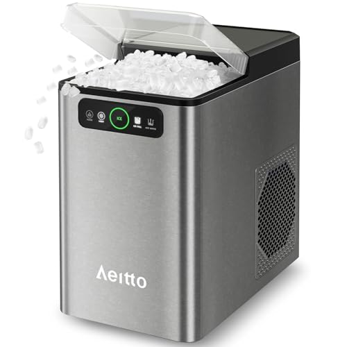 Nugget Ice Maker Countertop, Pellet Ice Machine Soft Chewable Ice 40lbs/Day, One-Click Operation, Auto Self-Cleaning Crushed Ice Makers Stainless with Scoop for Home/Kitchen/Office