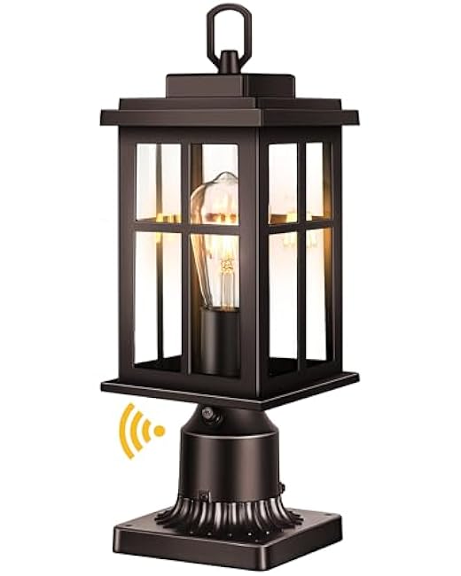 Dusk to Dawn Outdoor Post Lights, Bronze Outdoor Lamp Post with Pier Mount Base, Waterproof Lamp Posts Outdoor Lighting with Tempered Glass for Garden, Porch Patio(Hardwired 120V, Not Solar)