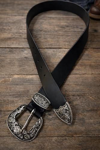 Image of Men's Genuine Leather Belt with Vintage Engraved 38mm (1.5 inch) Zinc Alloy Buckle | Premium Black /Brown Leather Belt for Jeans & Casual Wear