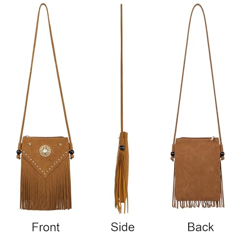 Image of Hoce Women's Leather Fringe Messenger Bag Large Hobo Crossbody Tassel Shoulder Bags, Gift for Mom Wife Girlfriend