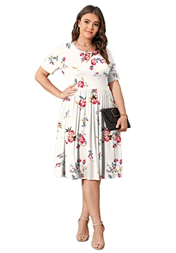 Image of POSESHE Womens Plus Size Summer Dress 2026 Casual Short Sleeve Empire Waist Loose Fit Swing T-Shirt Dress with Pockets