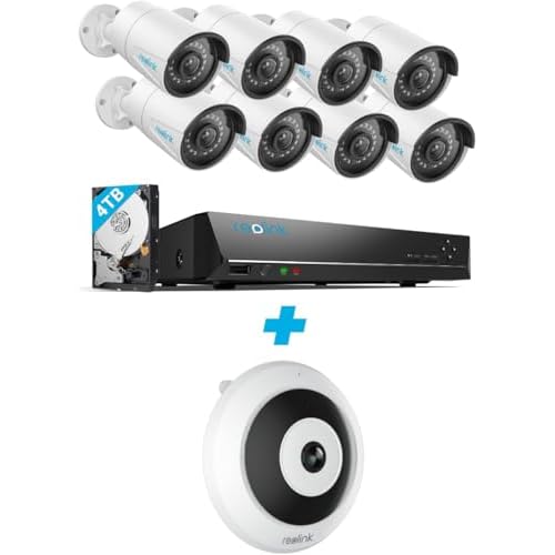 Reolink 5MP PoE Security Camera System Bundle, 8PCS 5MP IP Cameras, a 16CH NVR with Pre-Installed 4TB HDD, RLK16-410B8-5MP Bundle with 6MP PoE IP Fisheye Camera