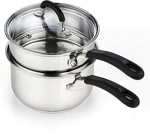 Comparison: Best 18 10 Stainless Steel Saucepan 4 Cook N Home 02655 Professional Double Boiler Saucepan 2-Quart, 18-10 Stainless Steel Steam Melting Pot for Butter Chocolate Cheese, Tempered Glass Lid, Silver
