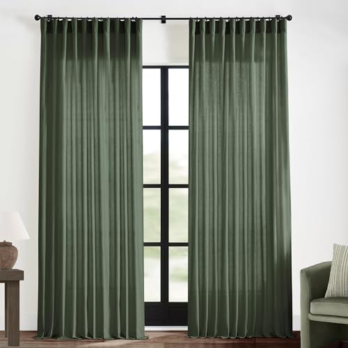 Image of XTMYI 2 Panels Olive Green 108 Inch Length Back Tab /Hook Belt Linen Cotton Sheer Curtains for Bedroom 2 Panels,70 Inch Wide