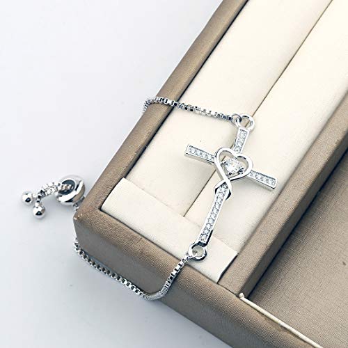 Image of CHOORO Christian Jewelry Sideways Cross Bracelet Side Cross Adjustable Bracelet Christian Bracelet Religious Jewelry Baptism Bracelet Confirmation Bracelet