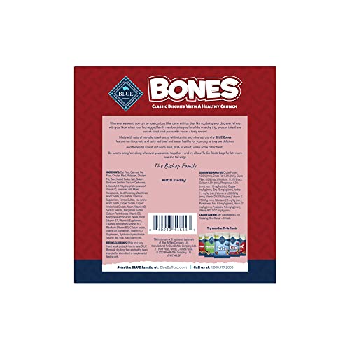 Image of Blue Buffalo Bones Natural Crunchy Dog Treats to-GO, Mini Dog Biscuits, Beef 1-oz Bags (Pack of 12)