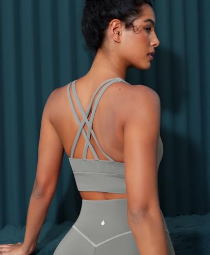 Image of BRXL High Support Padded Sports Bra for Women Buttery Soft Criss Cross Back Strappy Workout Athletic Running Gym Bra Grey
