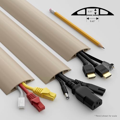 Image of D-Line 6ft Floor Cord Cover, Cable Protector, Hide Extension Cords, Protect Cords, Prevent Cable Trips, Heavy Duty Cord Hider - Cable Cavity = 0.63 inch (W) x 0.31 inch (H) - Beige