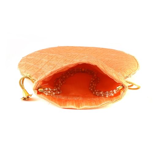 Image of Handcrafted Potli Purse with Golden Floral Embroidery and Pearl Accents