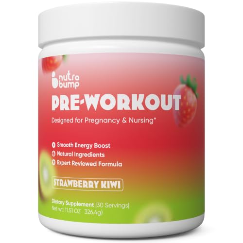 PINK NUTRABUMP Pregnancy & Nursing Low Stimulant Pre Workout Powder for Women 100mg Caffeine | Formulated for Pregnancy | L-Glutamine | No Sucralose | 30 Servings | Strawberry Kiwi