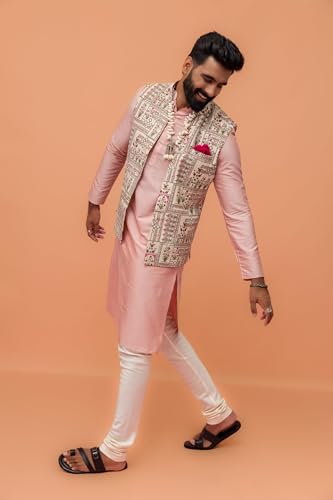 Kisah Men Off White Green Printed Nehru Jacket Ethnic Festive Waistcoat Cotton, Regular Fit