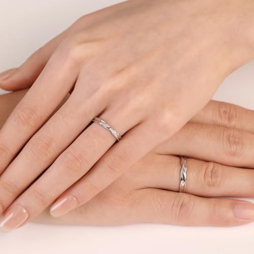 Meissa Alianzas Anillos de Compromiso Ajustables para Pareja Plata de Ley 925 Mujer 2,5mm con Circonita & Hombre 3,2mm Joyería Nupcial para Aniversario Boda San Valentín (Juego de dos anillos) - imagen 3