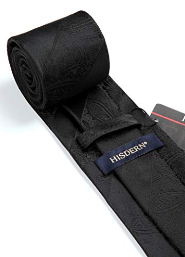 Image of HISDERN Extra Long Ties for Men Classic Floral Tie and Pocket Square Elegant Silk Necktie Handkerchief Set Wedding Party