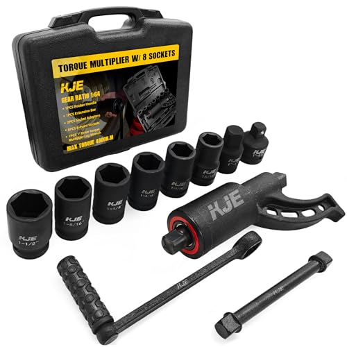 KJE Heavy Duty Torque Multiplier Wrench Set w/ 24mm~38mm Cr-v Socket (4800 N/M 3 540 ft/lb) 1:64 Saving Lug Nut Remover Torque Wrench for Semi Truck & RVs