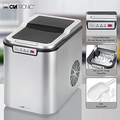 Clatronic EWB 3526 ijsblokjesmaker voor ca. 10-15 kg ijsblokjes in 24 uur, LED-display, 3 controlelampjes, roestvrij staal - Image 6