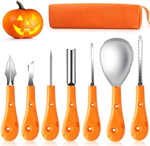 Greatever Halloween Pumpkin Carving Kit,Professional and Heavy Duty Stainless Steel Tools,Pumpkin Carving Set with Carrying Case(7pcs)