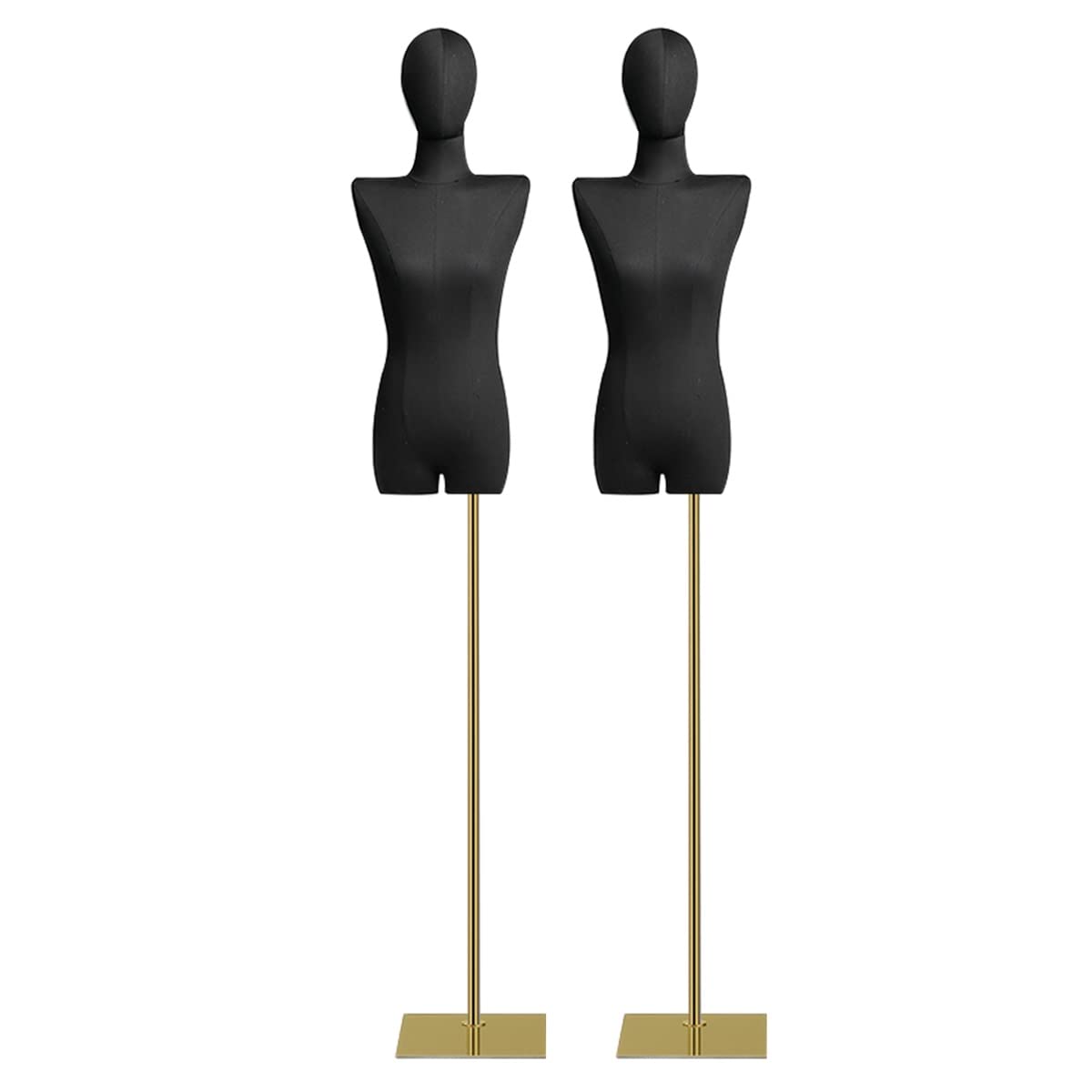Buste de Mannequin féminin Ajustable (Lot de 2) avec tête Amovible, Hauteur 145-203 cm, Base en métal doré. Idéal pour la présentation de vêtements et de Bijoux, la Couture, etc. Taille rédu