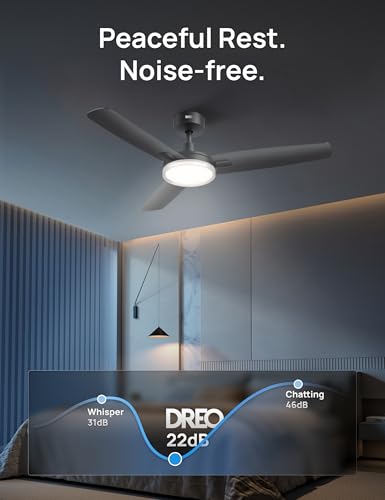 Image of DREO Ceiling Fan with Lights for Indoor /Outdoor, 42 inch Low Profile Ceiling fan with Light and Remote Control for Bedroom, 22dB Quiet DC Motor, Quick-Install, 6 Speeds, Reversible, Dimmable, 5CCT, Black