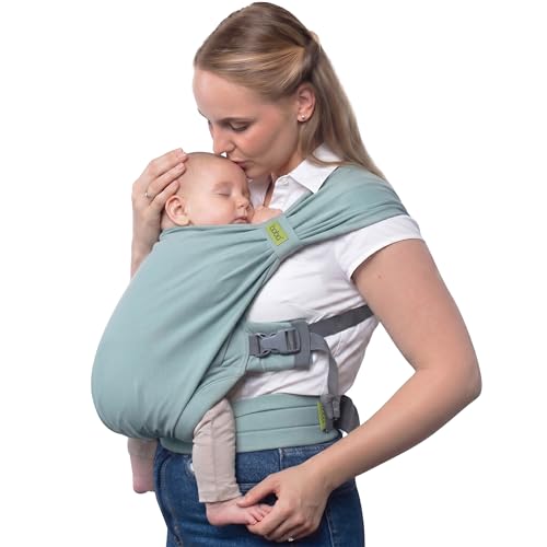 Image of Boba Bliss Pre-Wrapped Baby Carrier with Buckle - Newborn to 7-35 lbs Light, Breathable & Easy to Adjust Hybrid Infant Sling & Toddler Carrier - Certified Hip-Healthy for 0-18 Months - Sea Mist