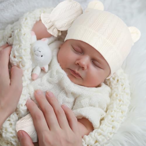 Image of BQUBO Newborn Baby Hats Bear Ears and Mittens Sets Preemie Caps Baby Boy Girl Infant Hospital Beanie for 0-3 Months