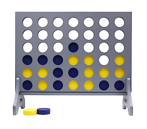 Image of Giant 4 in a Row Game for Family & Adults - Tailgating Pros Jumbo Grey Wooden Four in a Row Indoor & Outdoor Yard Game for Family Party Fun, Portable Activities for Patio, Backyard, and Camping