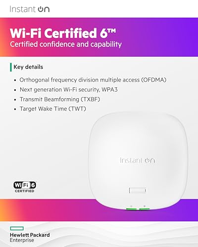 Image of HPE Networking Instant On Access Point AP21 2x2 WiFi 6 Indoor Wireless Access Point (5 Pack) | Single-Room, Secure, Smart Mesh Support | Power Source Not Included | US Model (S1T08A-5PACK)