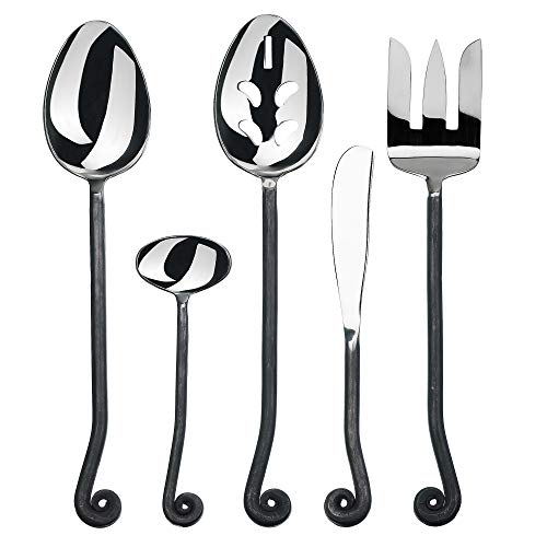 Gourmet Settings 5-Pieces Hostess Silverware-Treble Clef Collection Matte/Polished Metal Flatware Serving Set cover