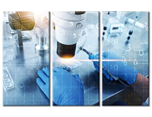 Image of Medical Modern Home Decor 3 Panels Home Decor Medical Young Scientist Pictures Wall Art for Bedroom, Living Room, Office. Framed Ready to Hang (42 inch Wx28 H)