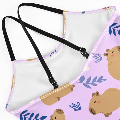 Image of Girls One Piece Swimsuits Cute Capybara Simple Flower Yellow Pattern Cute Swimwear Bathing Suits 3-10T