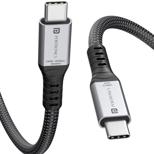 Portronics Flash C2 240W Type C to Type C Cable With 40Gbps Data Transfer Speed, Thunderbolt 4, 8K@60Hz Display Cable, USB 4 Type C 90° Shaped Connect