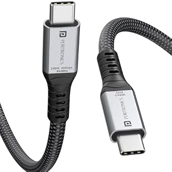 Portronics Flash C2 240W Type C to Type C Cable With 40Gbps Data Transfer Speed, Thunderbolt 4, 8K@60Hz Display Cable, USB 4 Type C, Type C Fast Charging