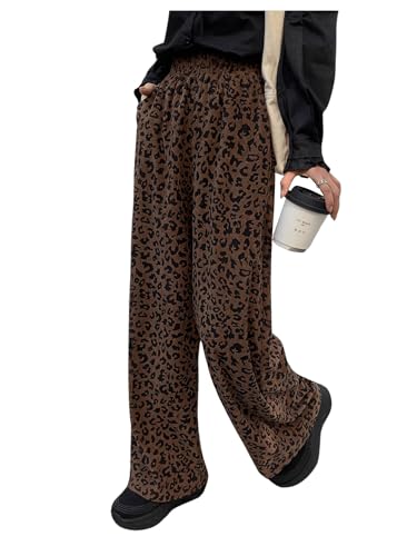 OYOANGLE Women's All Over Print High Elastic Waisted Pants Straight Leg Loose Fit Trousers Streetwear