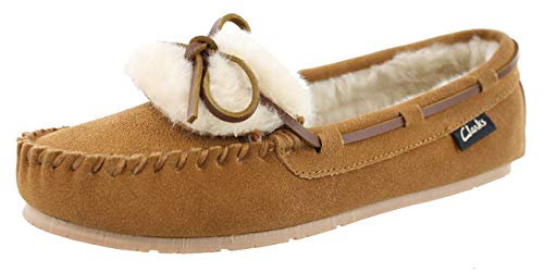 Clarks Women's Suede Moc Indoor and Outdoor Slipper (Cinnamon Fur, 11)