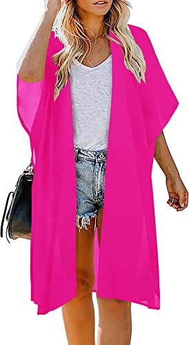 Image of Indian Trendy Women's Solid Puff Sleeve Kimono Long Cardigan Loose Cover Up Casual Blouse Top Chiffon