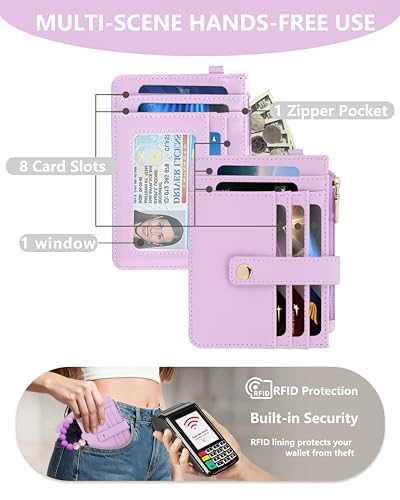Image of Wristlet Wallet for Women, Keychain Wallet with AirTag Holder | 9 card slots,ID window & zipper pocket,RFID,beaded wrist strap and compact design for travel,shopping and daily carry.