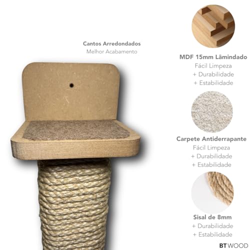 Arranhador de Parede para Gatos 80cm de Altura Resistente Sisal de 8mm com Kit Fixação (CARPETE MARR