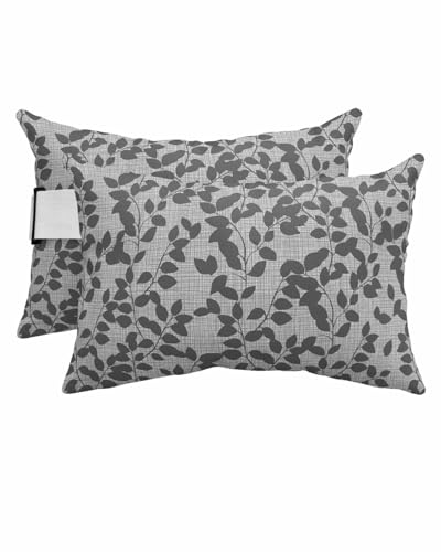 Anzona Pack of 4 Grey Botanical Lumbar Pillow Covers, Outdoor Waterproof Throw Pillow Covers Set, Pastoral Spring Floral Summer Art Decorative Cushion Case for Patio Beach, 11x16 Inch