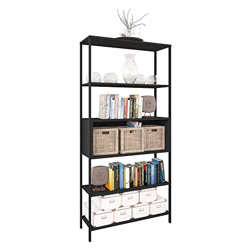 Oficina, Home PLAYCON Estante Organizador Multiusos estantería Metal Madera 5 Espacios organizadores 172 cm Alto Acabado Posterior (Negro)