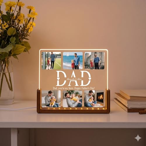 Image of Personalized Father's Day LED Lamp, Custom Dad Photo Collage Acrylic Night Light (Design 2)