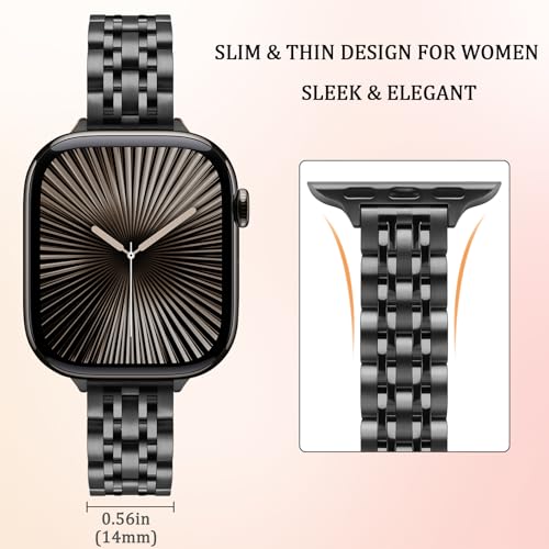 Image of Anlinser Metal Bands Compatible with Apple Watch Band for Women 49 /46 /45 /44 /42 /41 /40 /38mm, Thin Band Designed for iWatch Ultra 3-1 Series 11 10 9 8 7 6 5 4-1 SE (49 /46 /45 /44 /42mm, Black)