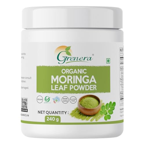 Image of Grenera Moringa (Drumstick) Leaf Powder 240 gram, Vegan, Perfect For Smoothies, Salads, Herbal Teas